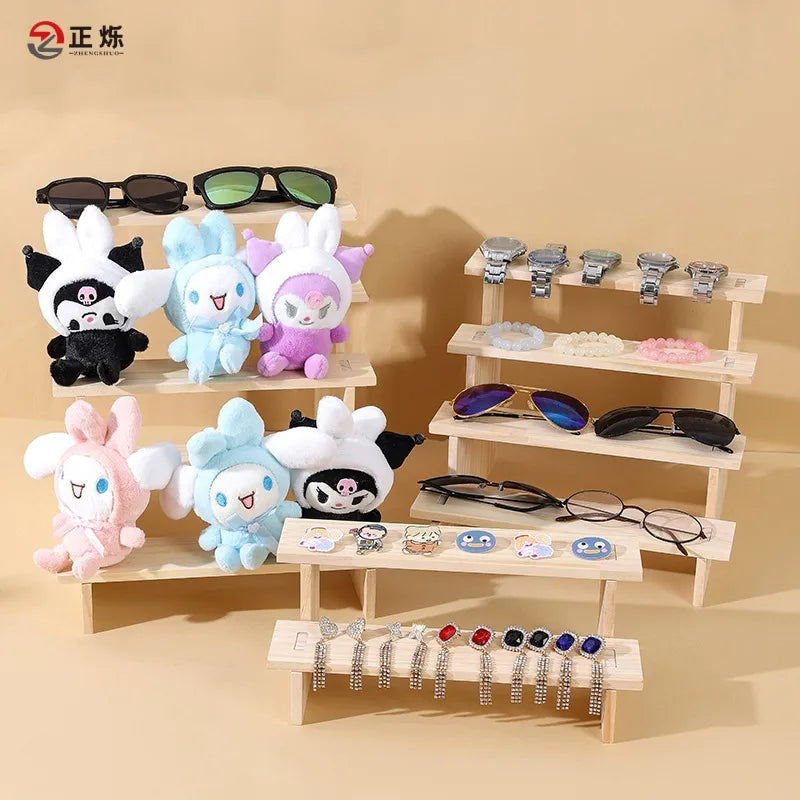 Rustic Wooden Staircase Display Stand For Accessories Toy Figure Eyewear Vintage Design Jewelry Live Broadcast Props Stand