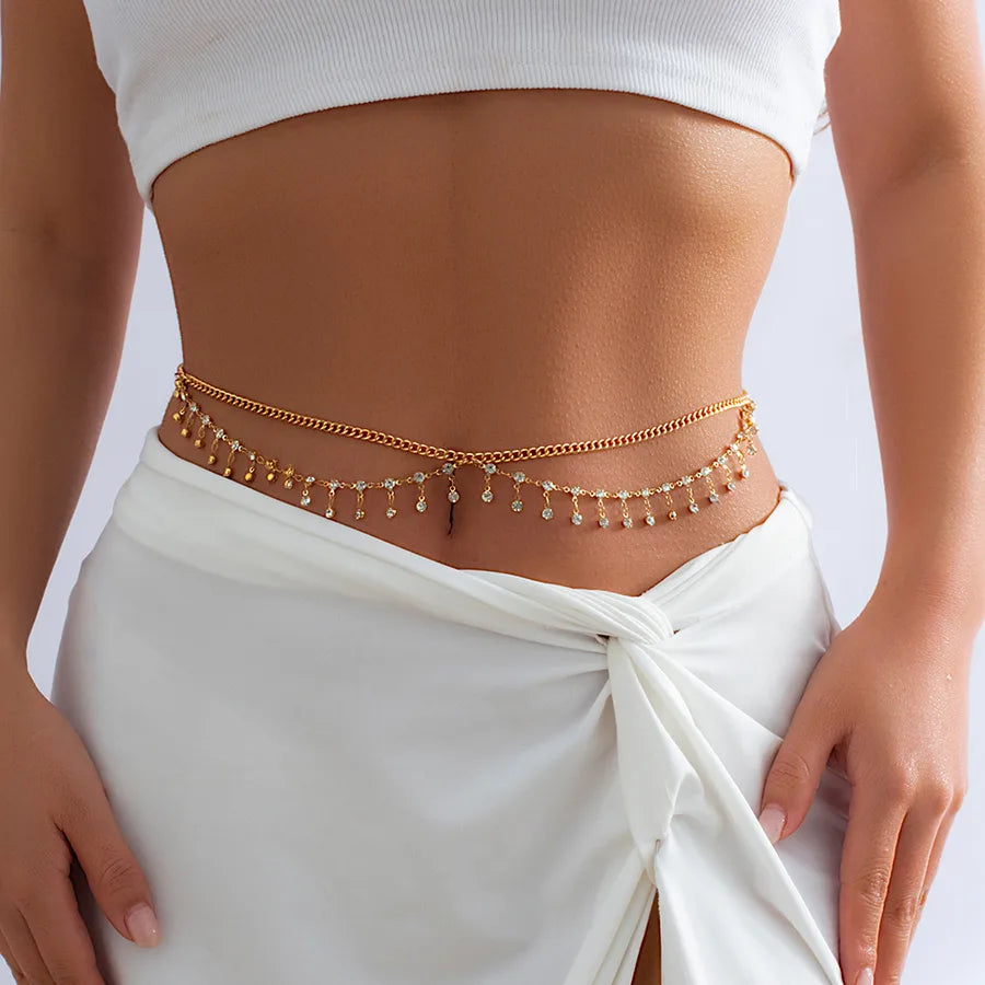 Casual Solid Color Zircon Iron Copper Wholesale Waist Chain
