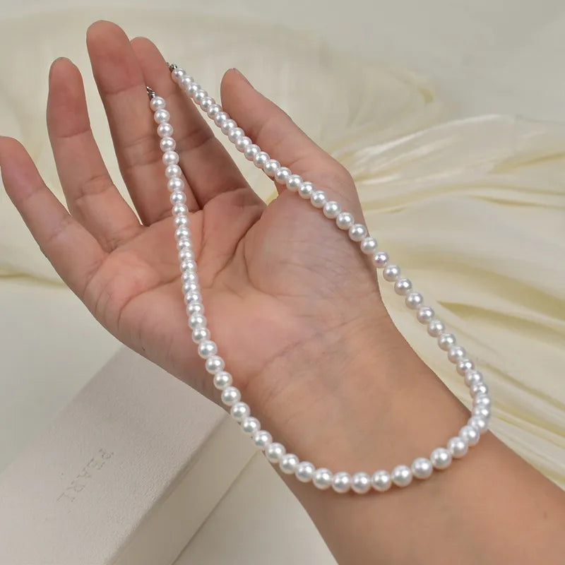 Aurora White Near-Round 5mm Freshwater Pearl Necklace For Women Simple Luxury Versatile S925 Silver Clavicle Chain Jewelry