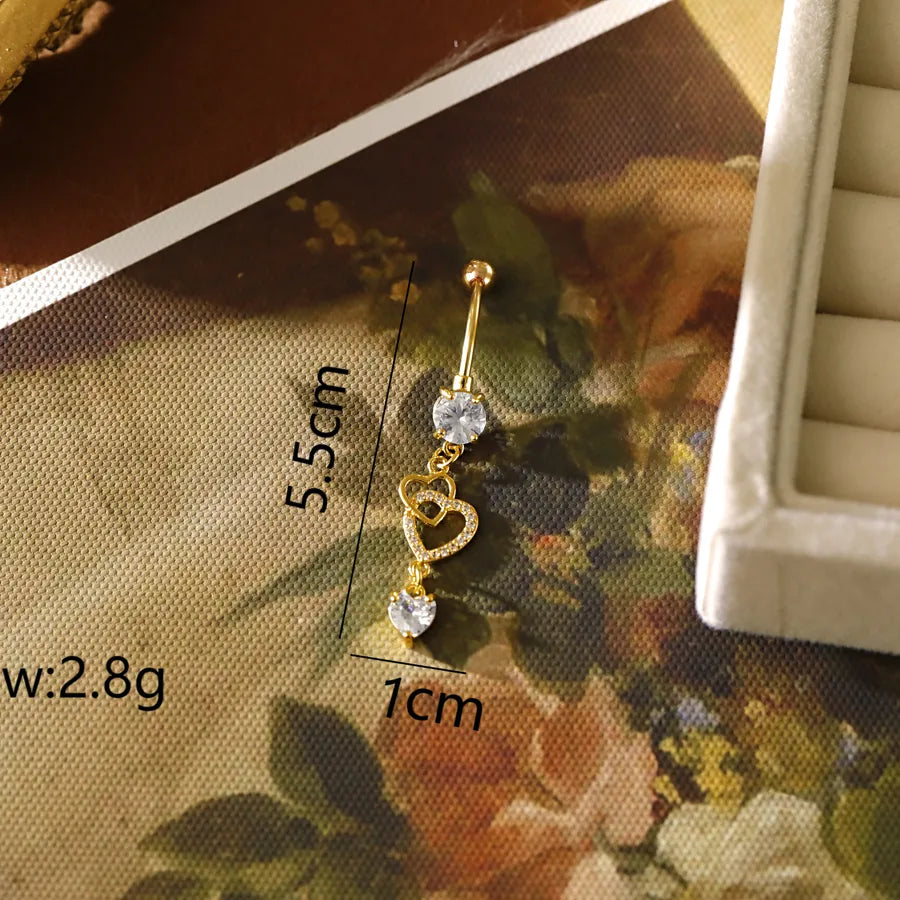 1 Piece Belly Rings Hip-Hop Rock Punk Sun Heart Shape 304 Stainless Steel Inlay Resin Zircon 16K Gold Plated White Gold Plated Belly Rings