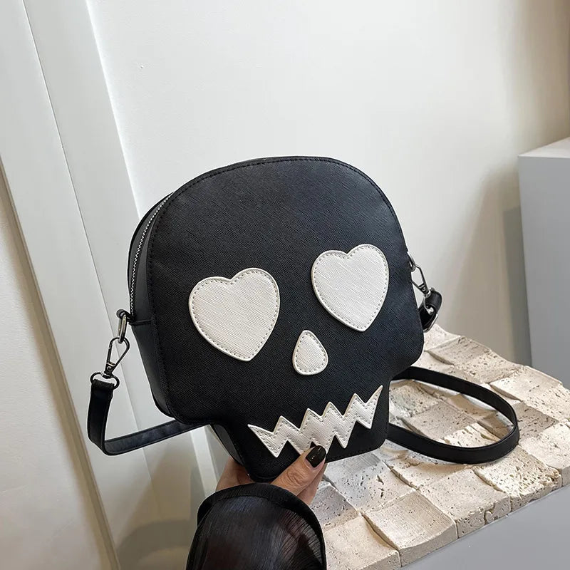 Halloween Skeleton Head Funny Crossbody Bag Square Single Shoulder Slant Bag For Girls Trendy PU Leather Internal Material