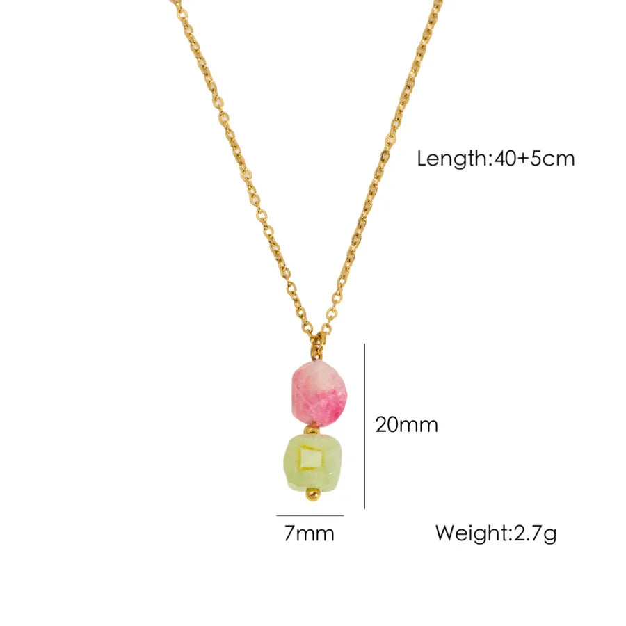 Wholesale Jewelry Elegant Simple Style Geometric 304 Stainless Steel natural stone cable chain Pendant Necklace