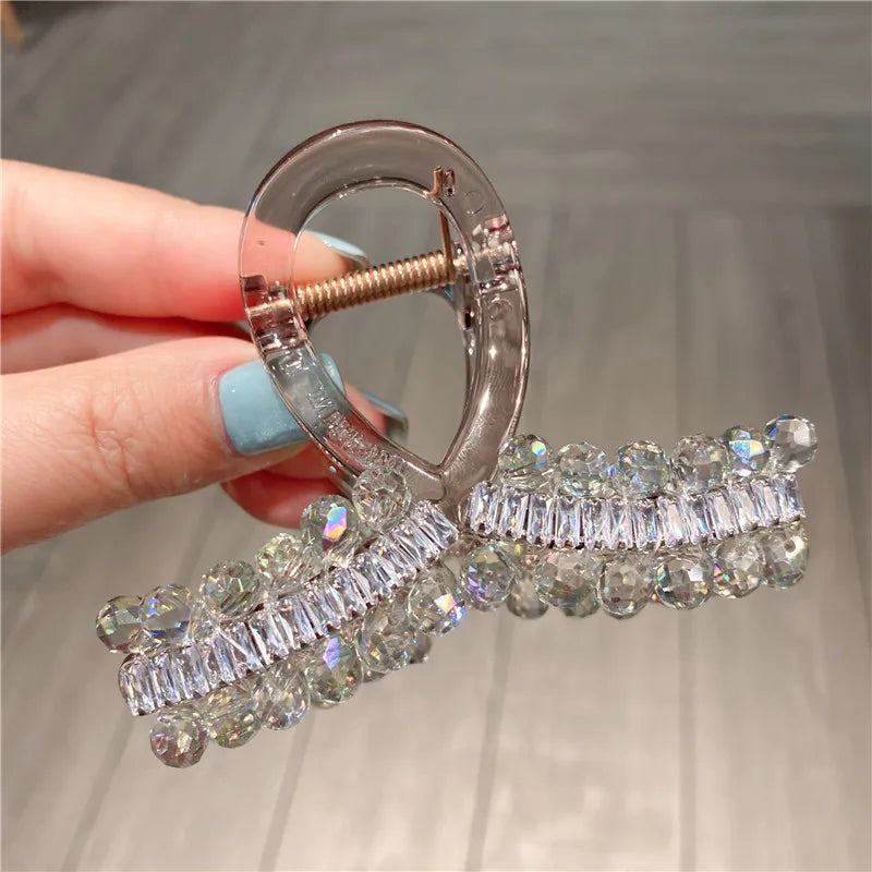 Elegant Vintage Heavy Work Crystal Full Drill Hair Clip Medium Shark Clamp Secure Updo Hair Accessories Trendy Sweet Headwear