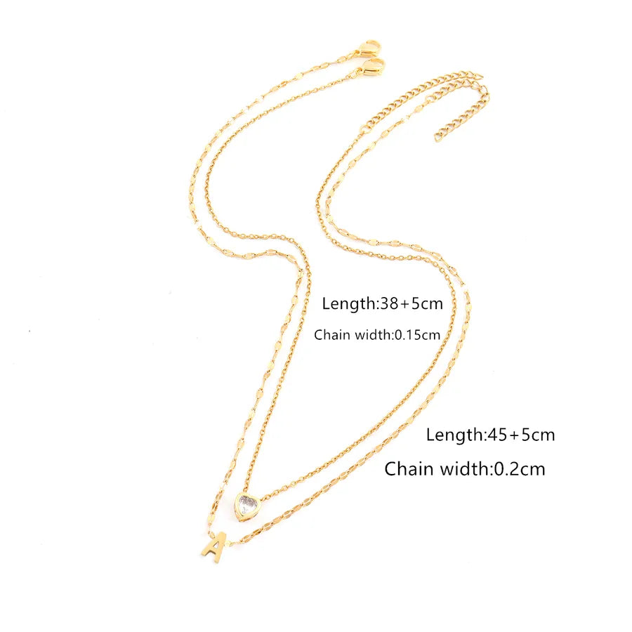 Wholesale Jewelry Elegant Simple Style Classic Style Letter Heart Shape 201 Stainless Steel 304 Stainless Steel Artificial Crystal Pendant Necklace cable chain