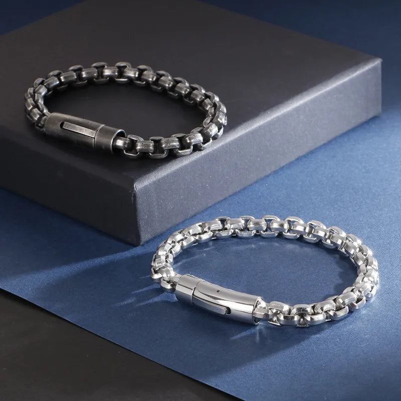 Retro Solid Color Titanium Steel Chain 18K Gold Plated Men's Bracelets