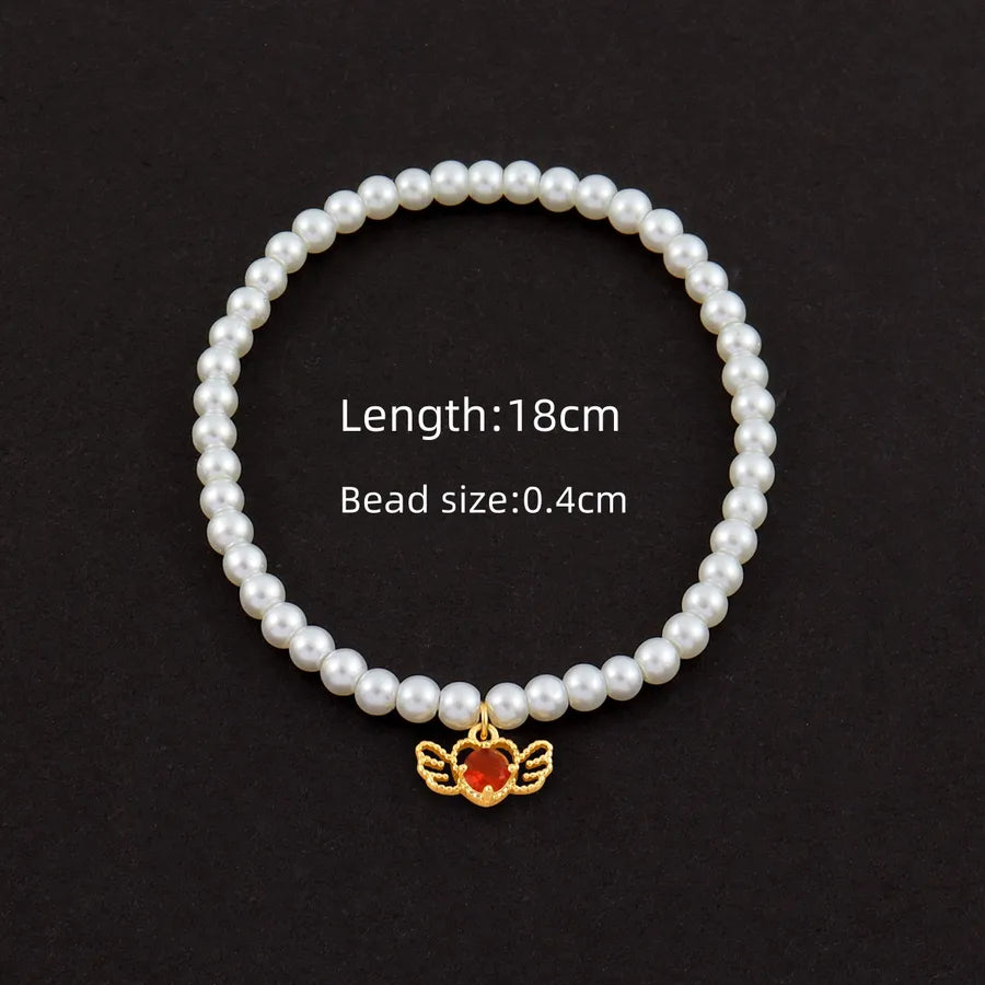 Elegant Simple Style Classic Style Angel Wings Artificial Pearl Copper Beaded Chain Beaded Bracelets Wholesale