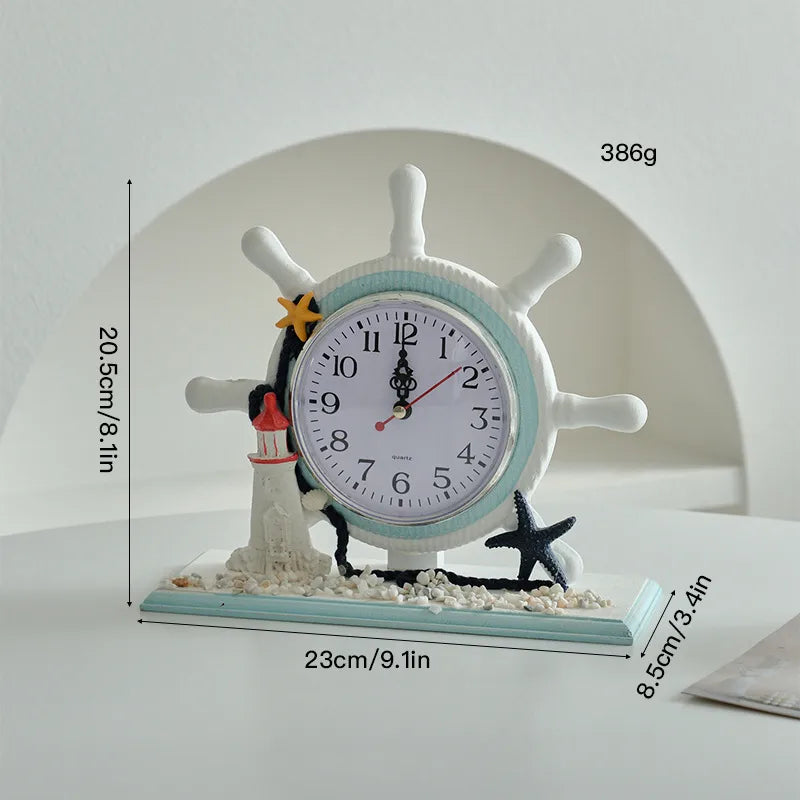 Cute Beach Tower Rudder Wood Ornaments Clock Artificial Decorations