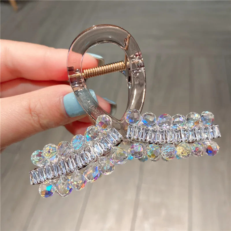 Elegant Vintage Heavy Work Crystal Full Drill Hair Clip Medium Shark Clamp Secure Updo Hair Accessories Trendy Sweet Headwear