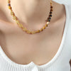 simple style geometric natural stone titanium steel plating necklace