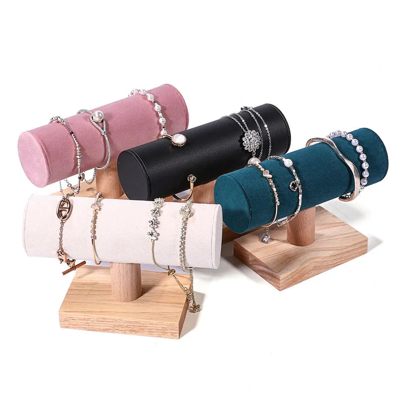 Wooden Bracelet Display Stand Single Layer I-Shaped Watch Storage Rack Nordic Style Jewelry Accessory Organizer Velvet And Solid Wood