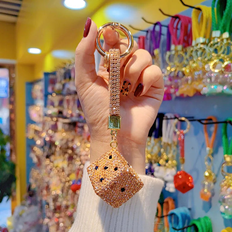 Fashionable Cute New Style Dice Shaped Car Keys And Handbag Keychains Circle Pendant Czech Crystal Star Pattern Accessory
