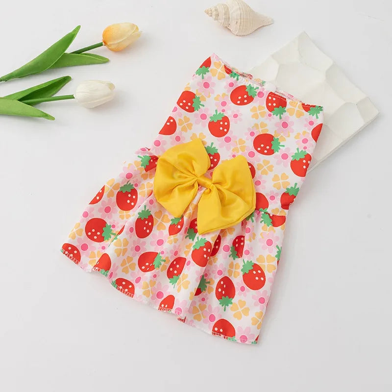 cute polyester strawberry bow knot pet clothing