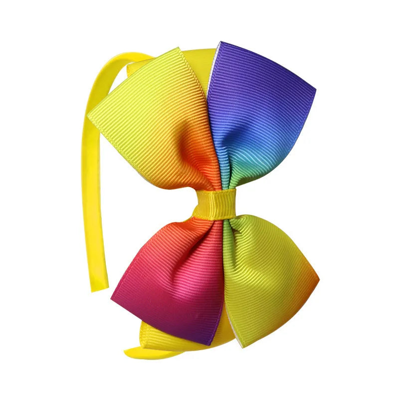 Popular  Kidsren's Pure Color Ribbed Rainbow Bow Head Buckle Small Fresh Versatile Girl Headband Hot Sale