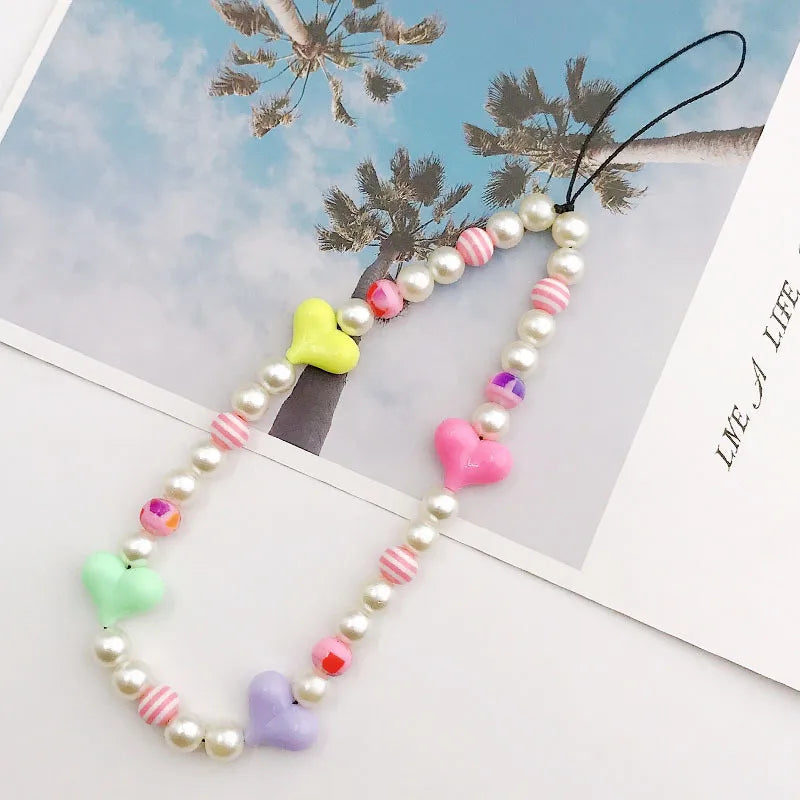 Cute Heart Shape Arylic Bag Pendant Mobile Phone Chain