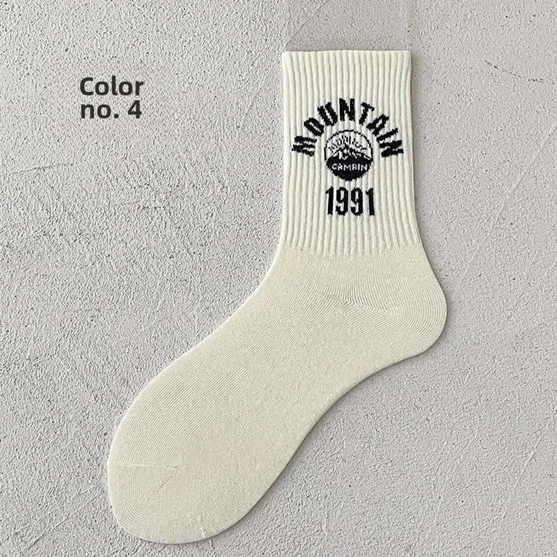 socks men's mid-calf socks spring and summer thin cotton socks long breathable sweat-absorbent retro men's sports autumn and winter