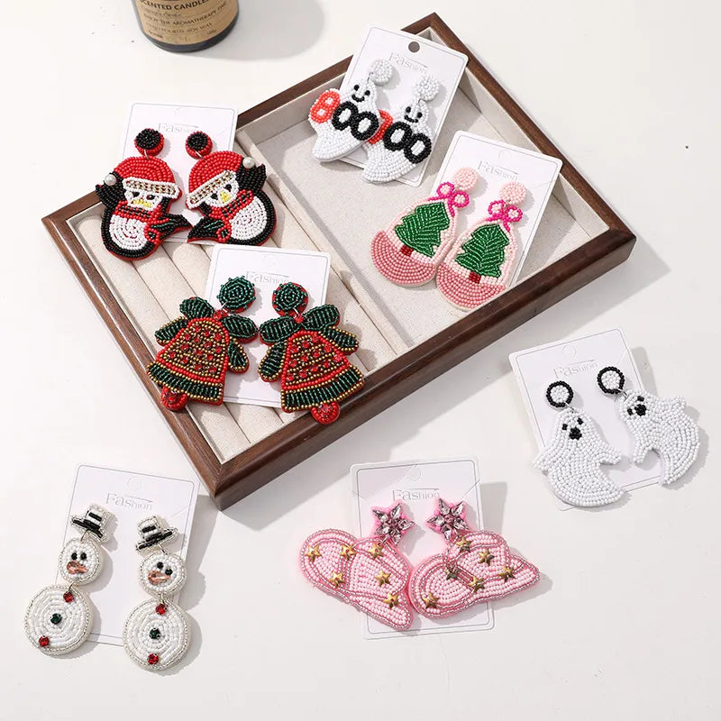 Handmade Christmas Tree Pumpkin Snowflake Earrings Women's Festive Atmosphere Sensation Ear Jewelry Holiday Flower Design