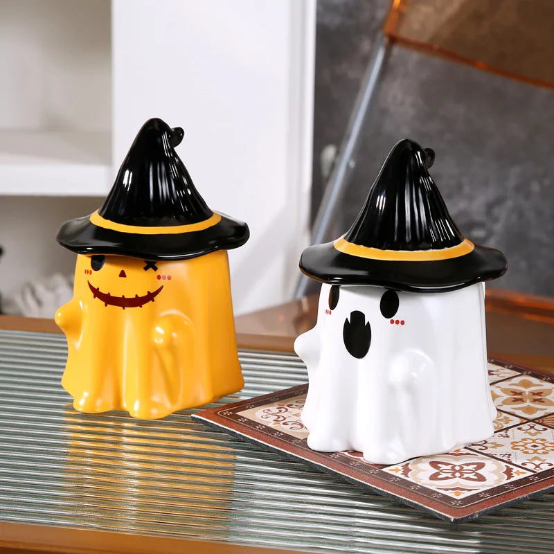 Creative Ghost Ceramic Mugs Halloween Office Coffee Cups With Lid Personalized Funny Water Cups Cartoon Style Gift Ideas