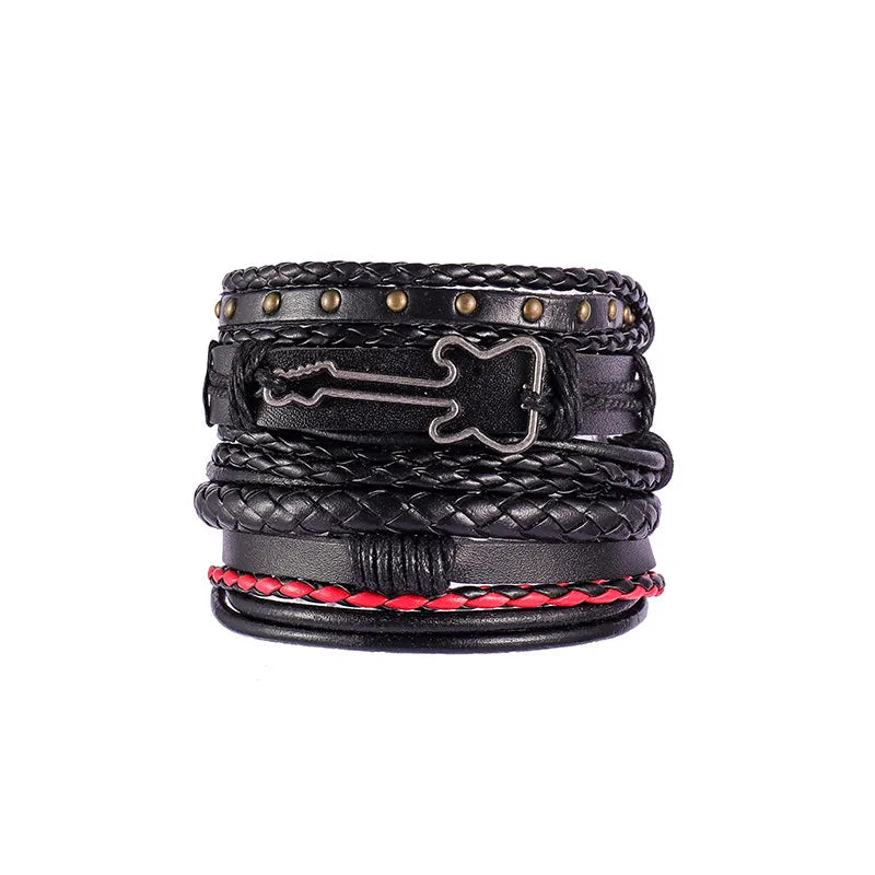 ethnic style feather pu leather alloy patchwork men's bracelets