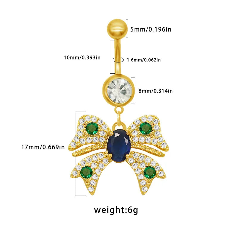 1 Piece Belly Rings Elegant Hawaiian Tropical Bear Cat Bow Knot 316 Stainless Steel  Alloy Inlay Resin Rhinestones Glass Gold Plated