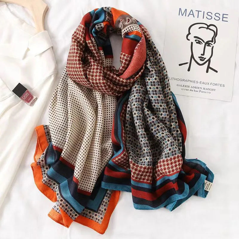 women's fashion star heart shape cotton and linen printing cotton linen scarves