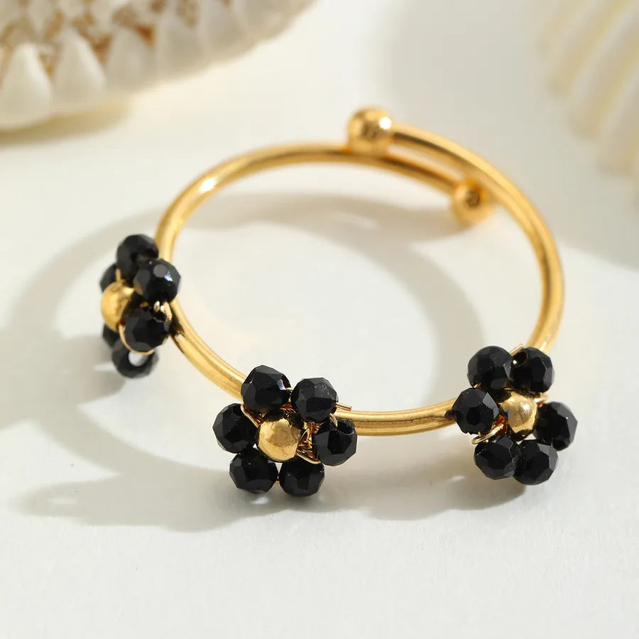 Wholesale Jewelry Casual Cute Simple Style Flower 304 Stainless Steel Crystal 18K Gold Plated Plating Inlay Open Rings