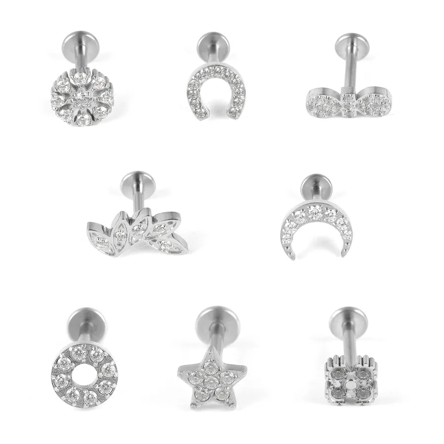 1 Piece Lip Rings Classic Style Solid Color 304 Stainless Steel 316 Stainless Steel  Polishing Inlay Zircon Lip Rings