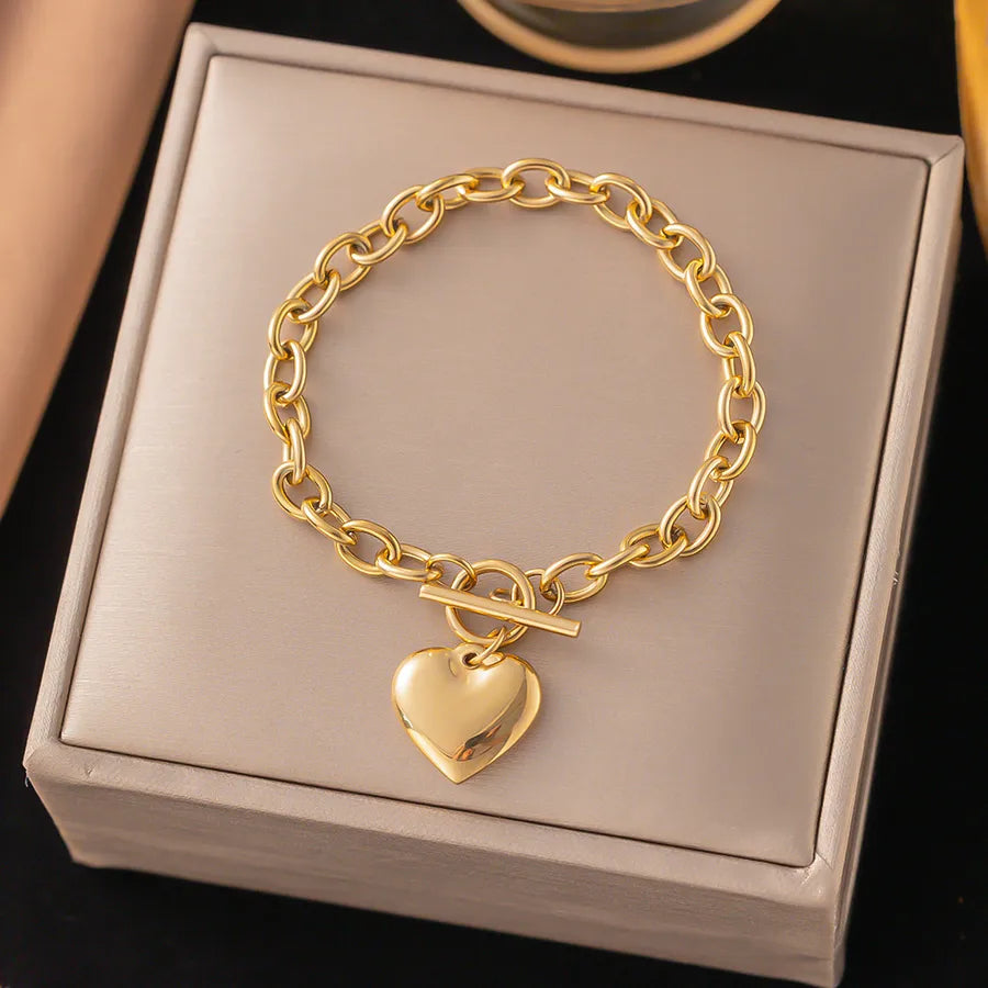 Wholesale Jewelry Elegant Simple Style Geometric Heart Shape 304 Stainless Steel Plating Beaded Chain Paperclip Chain cable chain Bracelets Necklace