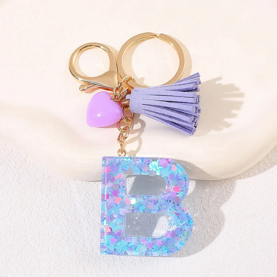 New Women's Purple Love Tassel 26 Letter Keychain Cute Car Key Chain Couple Backpack Jewelry