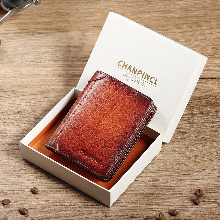men's solid color leather zipper small wallets