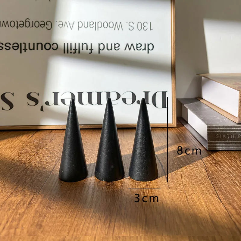 Black Solid Wood Ring Display Stand Cone Base Ring Holder Jewelry Storage Photography Props Geometric Pattern Premium Feeling Spray Paint