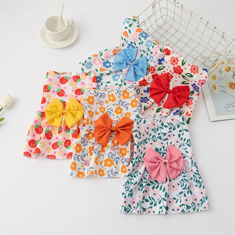cute polyester strawberry bow knot pet clothing