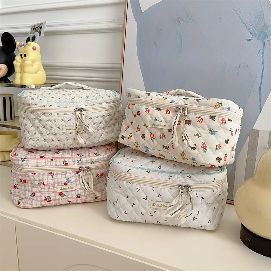 elegant ditsy floral cotton square makeup bags