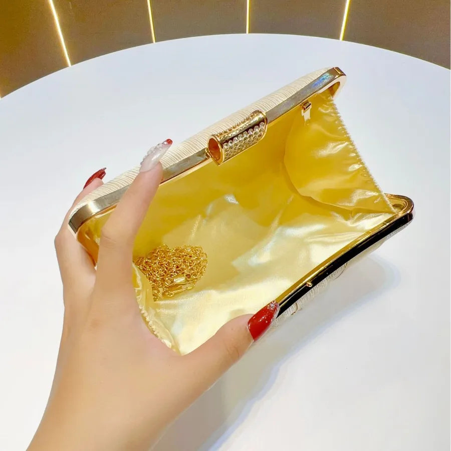 Elegant Diamond Embellished Clutch Shoulder Crossbody Bag For Women Party Dinner Handbag Fashionable Lock Buckle Design Polyester Square Bag