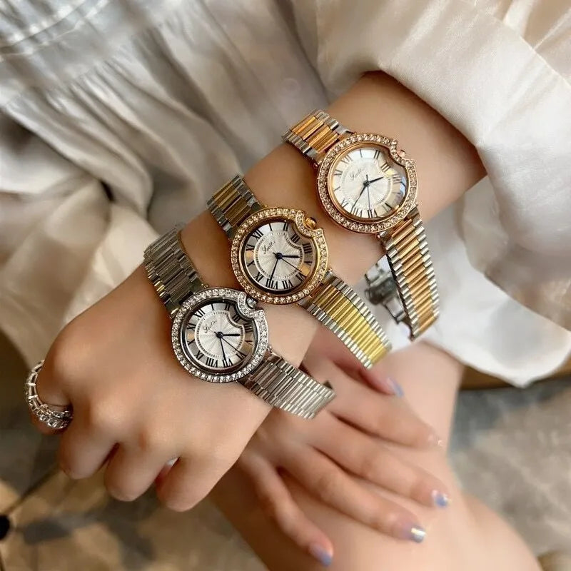 Elegant Color Block Solid Color Butterfly Double Snap Buckle Quartz Watch Women's Watches