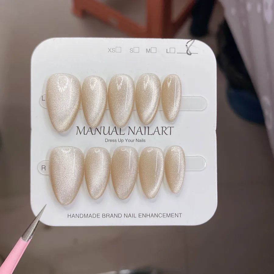 Handmade Wearable Nail Art Phototherapy Finished Product Sparkling Crystal Stone Cat's Eye Removable Starry Sky Pattern Simple Style