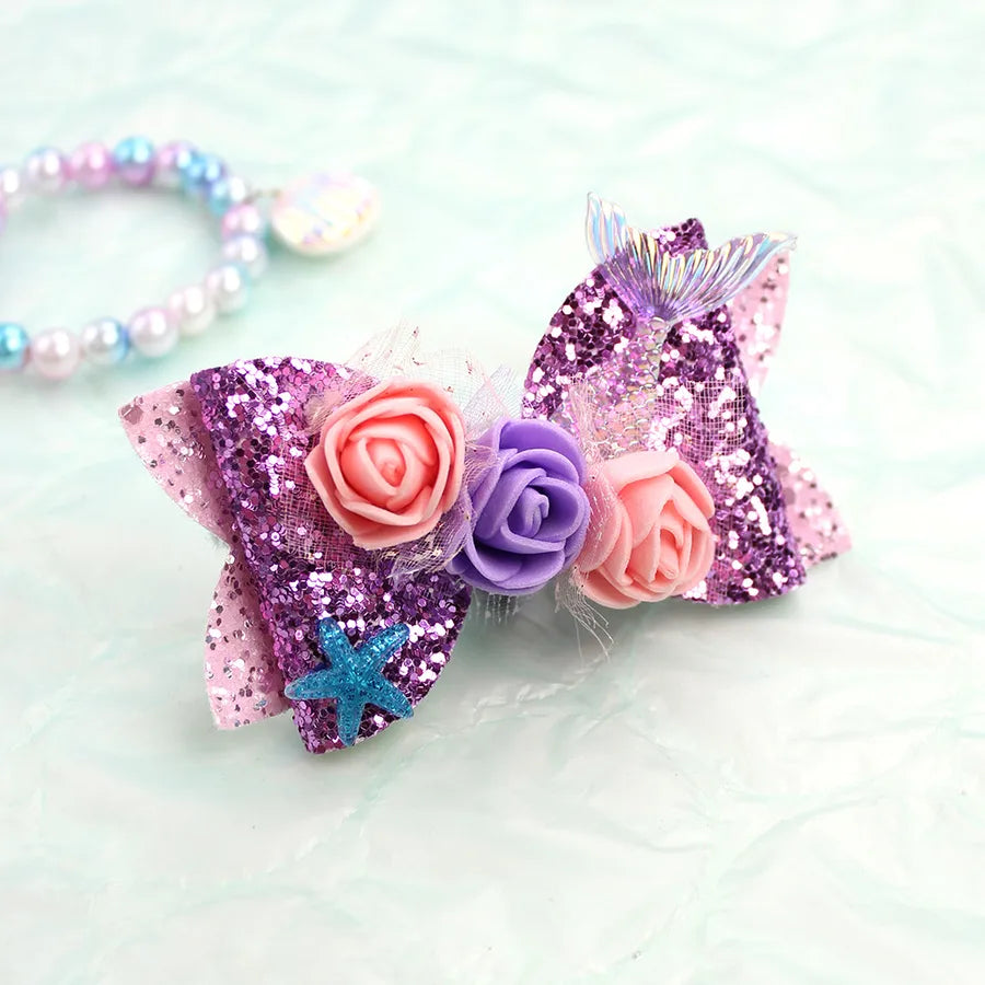 Amazon's Hottest Mermaid Princess Glitter Bow Shell Pearl Children's Girl Cute Hairpin