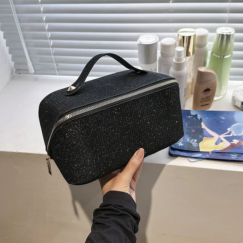 elegant solid color pu leather square makeup bags