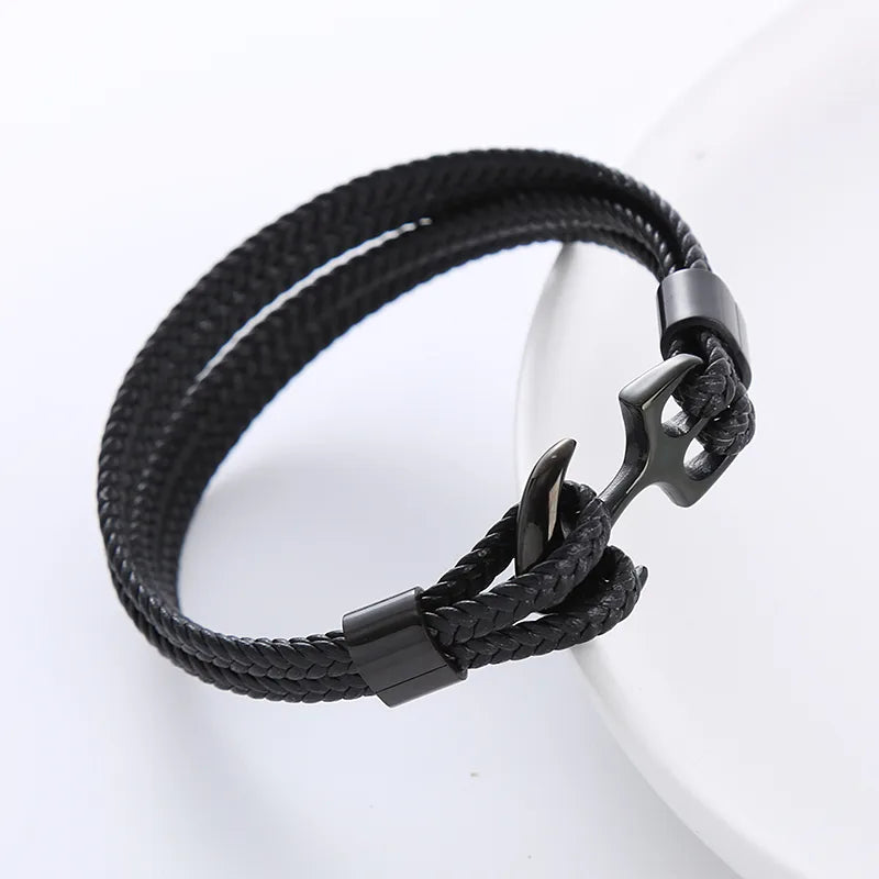 Casual Anchor 304 Stainless Steel Plating Braid No Inlaid 18K Gold Plated Men'S Men Cord & Leather Bracelets