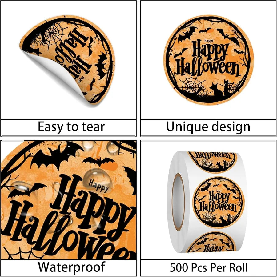 500 Pieces Halloween Festival Celebration Skeleton Non-drying Adhesive Stickers Labels Sealing Stickers Cardstock Material