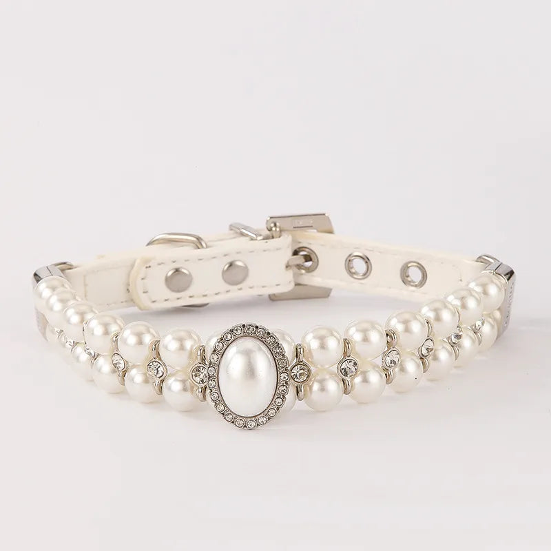 All Seasons Cute Pu Leather Imitation Pearl Geometric Leash Pet Collar