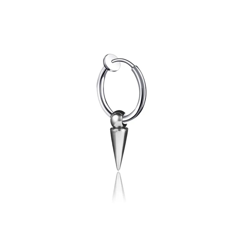 punk titanium steel earrings single point triangular cone earrings single