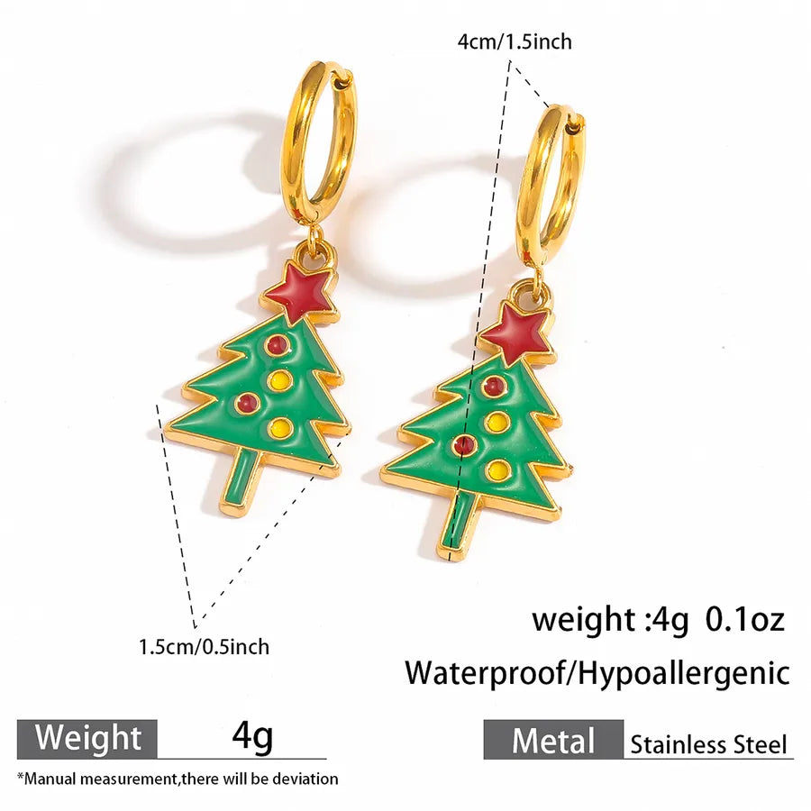 Christmas Santa Claus Ear Cuffs Titanium Steel 316L Quality Suitable For Commuting And Casual Occasions Drop Oil Earrings