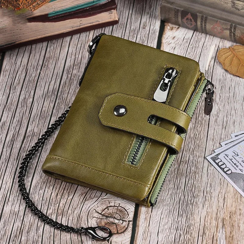 Men's Solid Color Leather Zipper Small Wallets