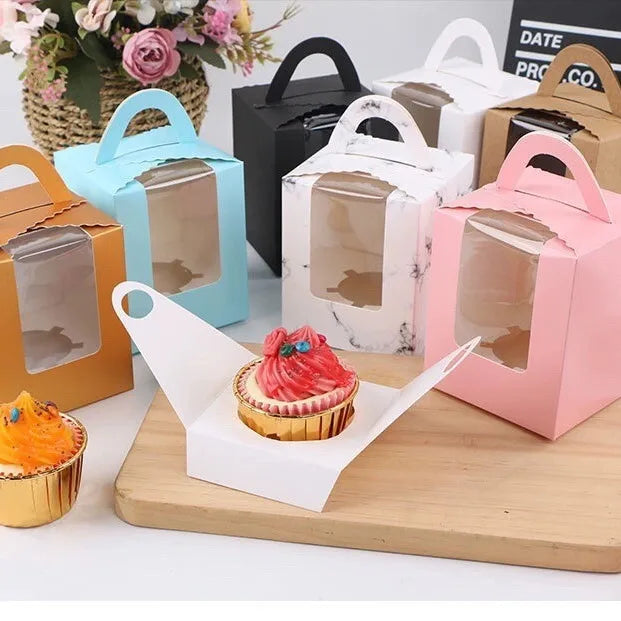 Individual Mini Dessert Paper Cupcake Muffin French Mousse Packaging Box Handheld Window Design for Baking Supplies