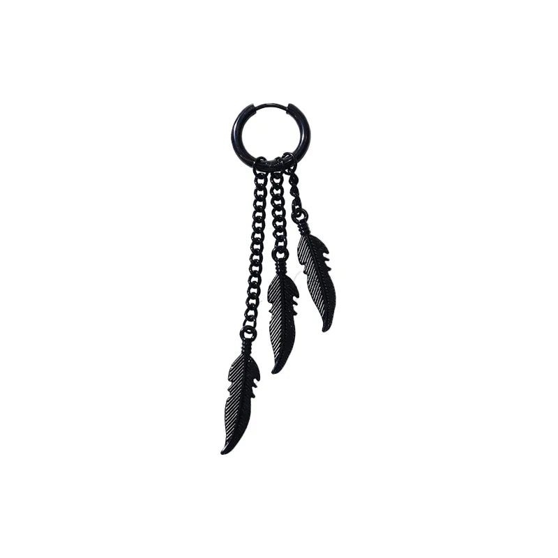 1 piece simple style feather titanium steel tassel chain drop earrings