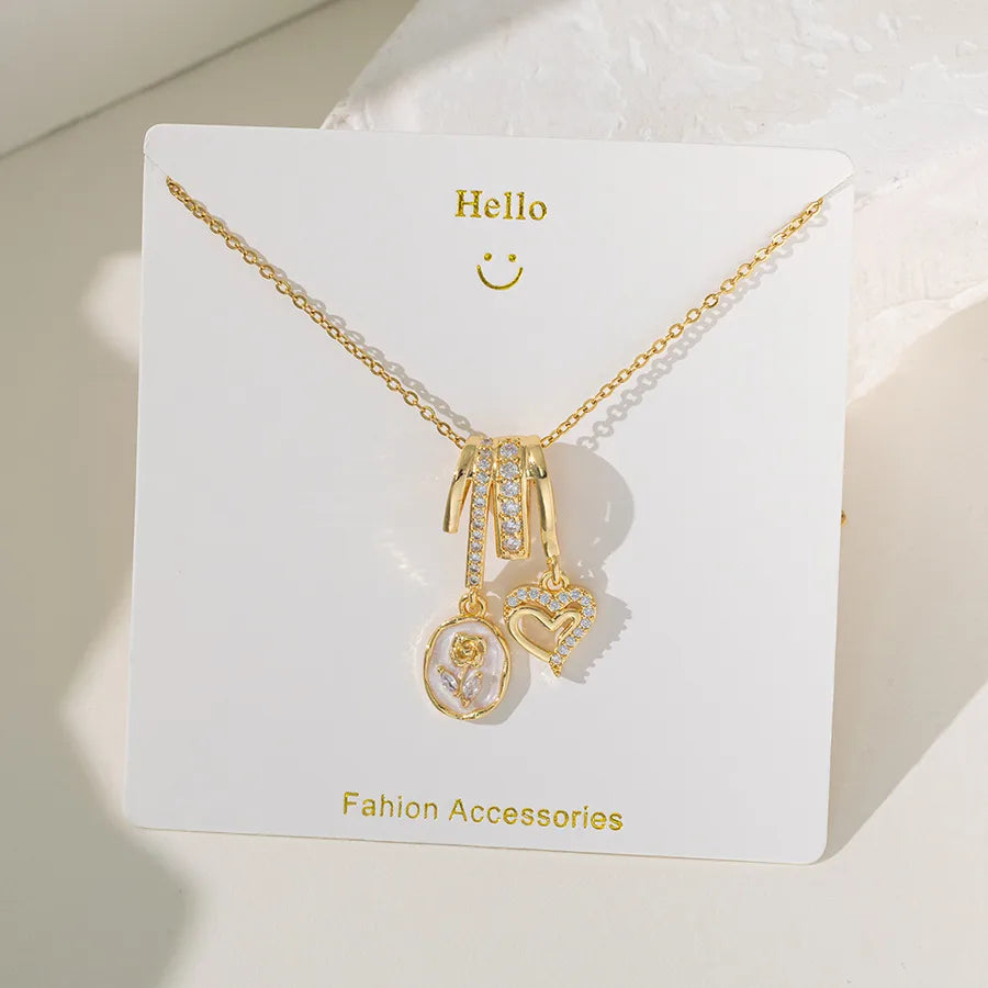 Wholesale Jewelry Elegant Glam Geometric Flower Butterfly 304 Stainless Steel Copper Plating cable chain Pendant Necklace
