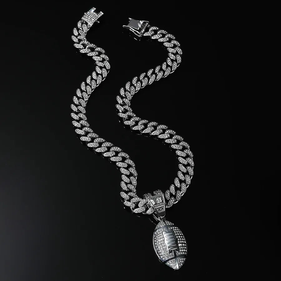 New Arrival Hot Sale Hip Hop Hiphop Ornament Zinc Alloy Rugby Full Diamond Pendant Necklace Accessories