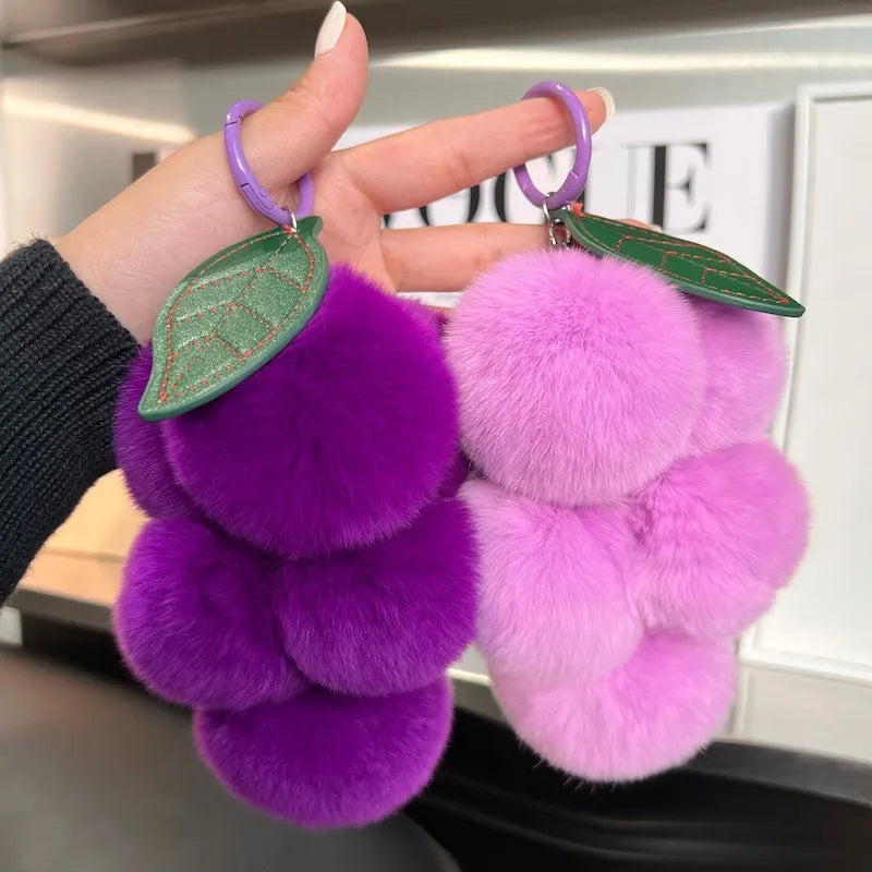 simple style commute grape rex rabbit fur patchwork keychain
