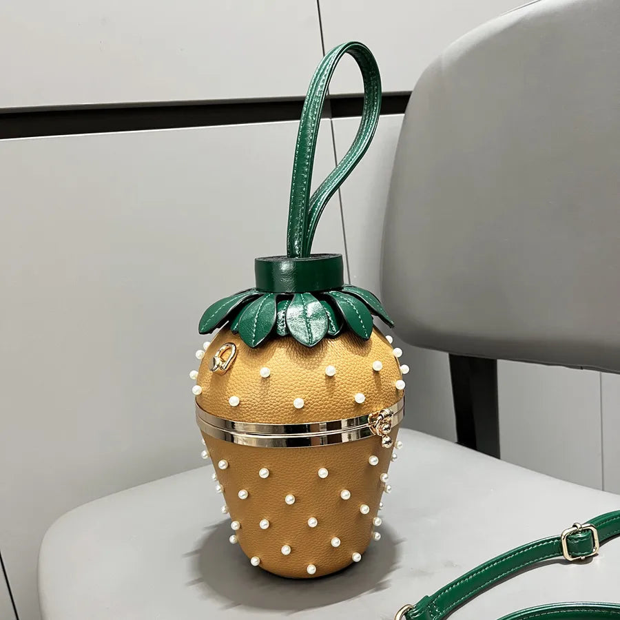 Women's Small Pu Leather Strawberry Cute Bucket Buckle Handbag