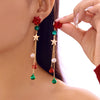 Christmas Red Green Snowman Bell Colorful Tassel Earrings Women Creative Simple Alloy Cartoon Character Ear Jewelry Accessories